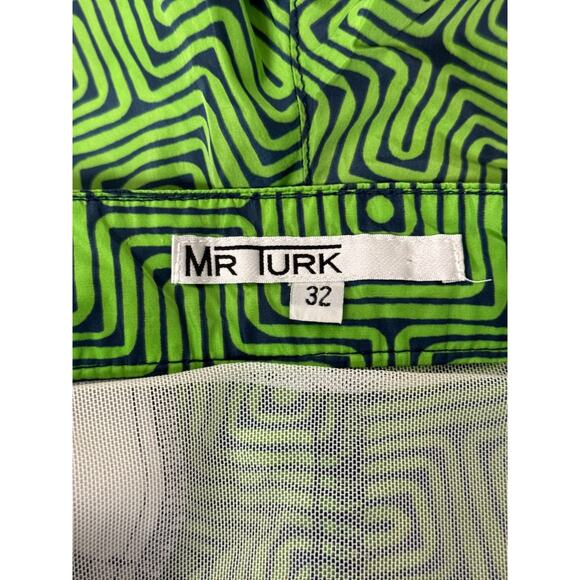 Mr Turk Swim Trunks 32 Mens Green Print Mesh Lined 8" Swimwear - Picture 6 of 7